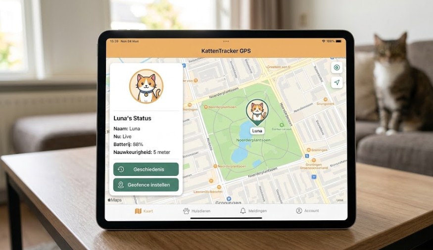 katten gps tracker beeld op ipad